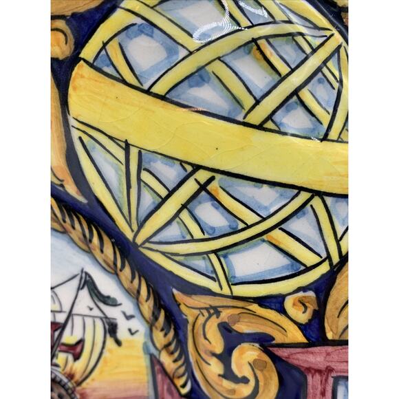 Ceramic Hand Painted Nautical Decorative Plate Sailing Ship Signed 11” Read - Picture 3 of 10